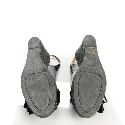 Valentino Garavani Patent Bow Espadrille Slingback Wedges Black 39 5 of 9