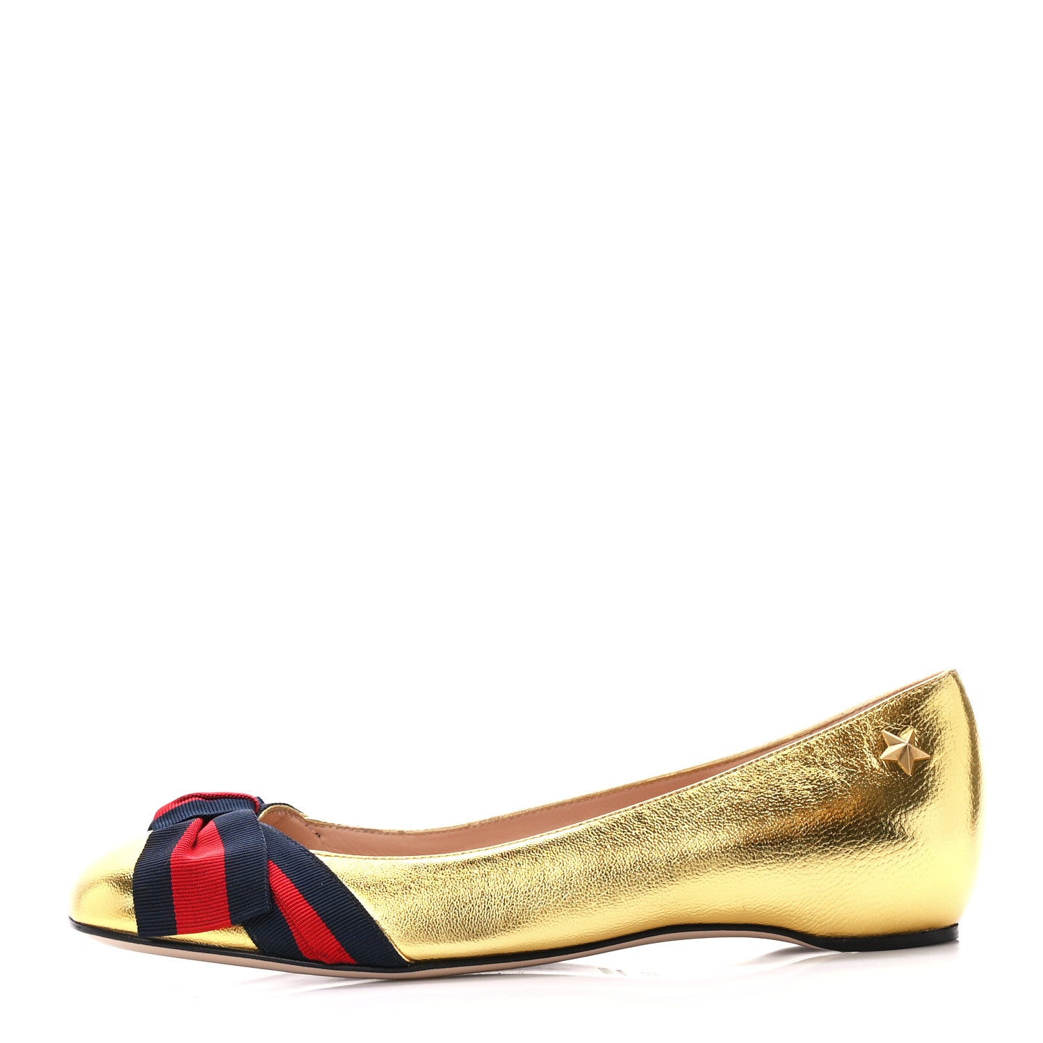 Gucci Metallic Nappa Silk Web Ballerina Flat 35.5 Gold 1 of 8