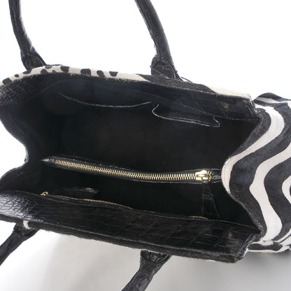 Nancy Gonzalez Calf Hair Crocodile Loop Satchel Black White 7 of 9