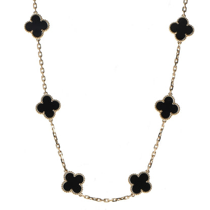 Van Cleef & Arpels 18K Yellow Gold Black Onyx 10 Motifs Vintage Alhambra Necklace 1 of 9