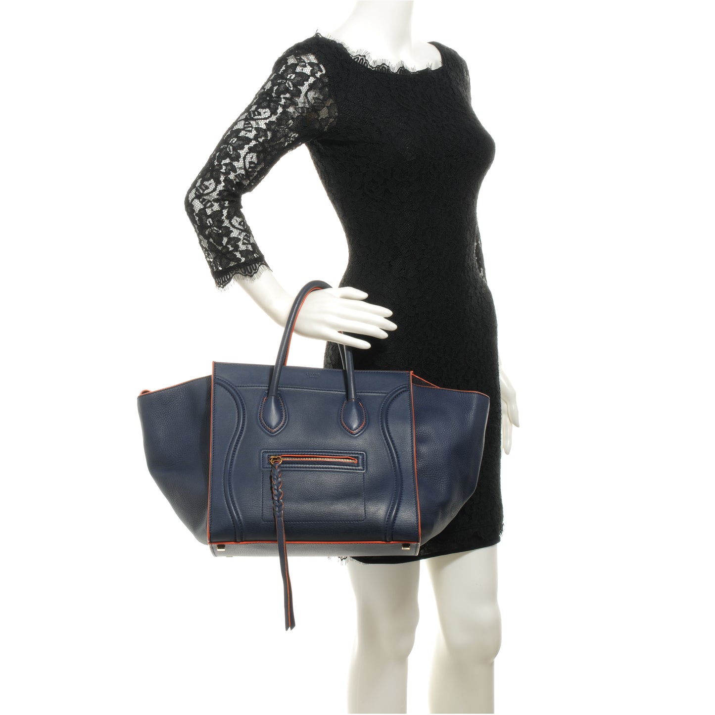 Drummed Leather Medium Phantom Luggage Royal Blue Orange Trim