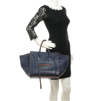 Celine Drummed Leather Medium Phantom Luggage Royal Blue Orange Trim 2 of 8