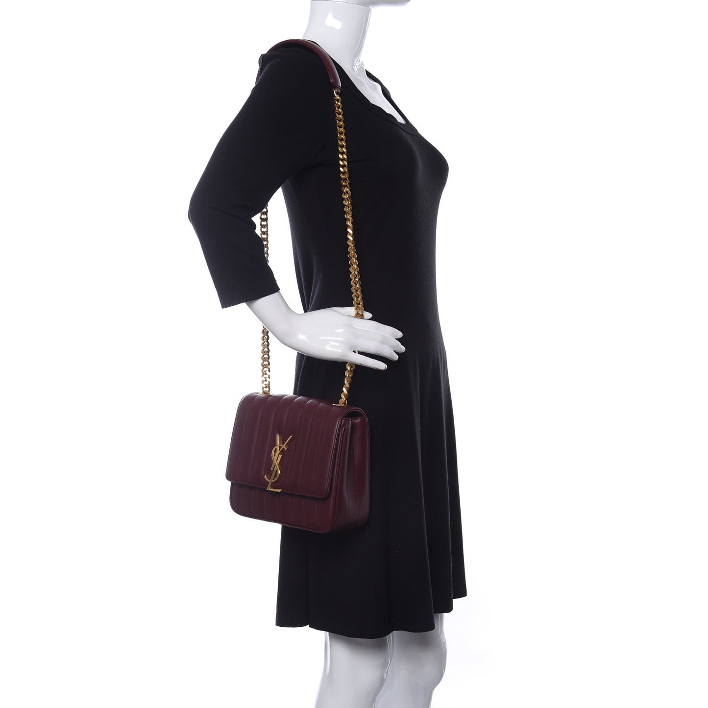 Lambskin Matelasse Monogram Medium Vicky Chain Bag Dark Legion Red
