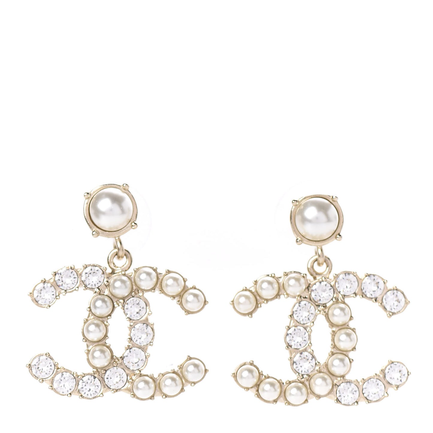 Crystal Pearl Dazzling Domino CC Drop Earrings Gold