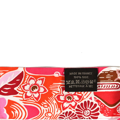 Hermes Silk Bingata Twilly Fuchsia Corail Brun 3 of 4