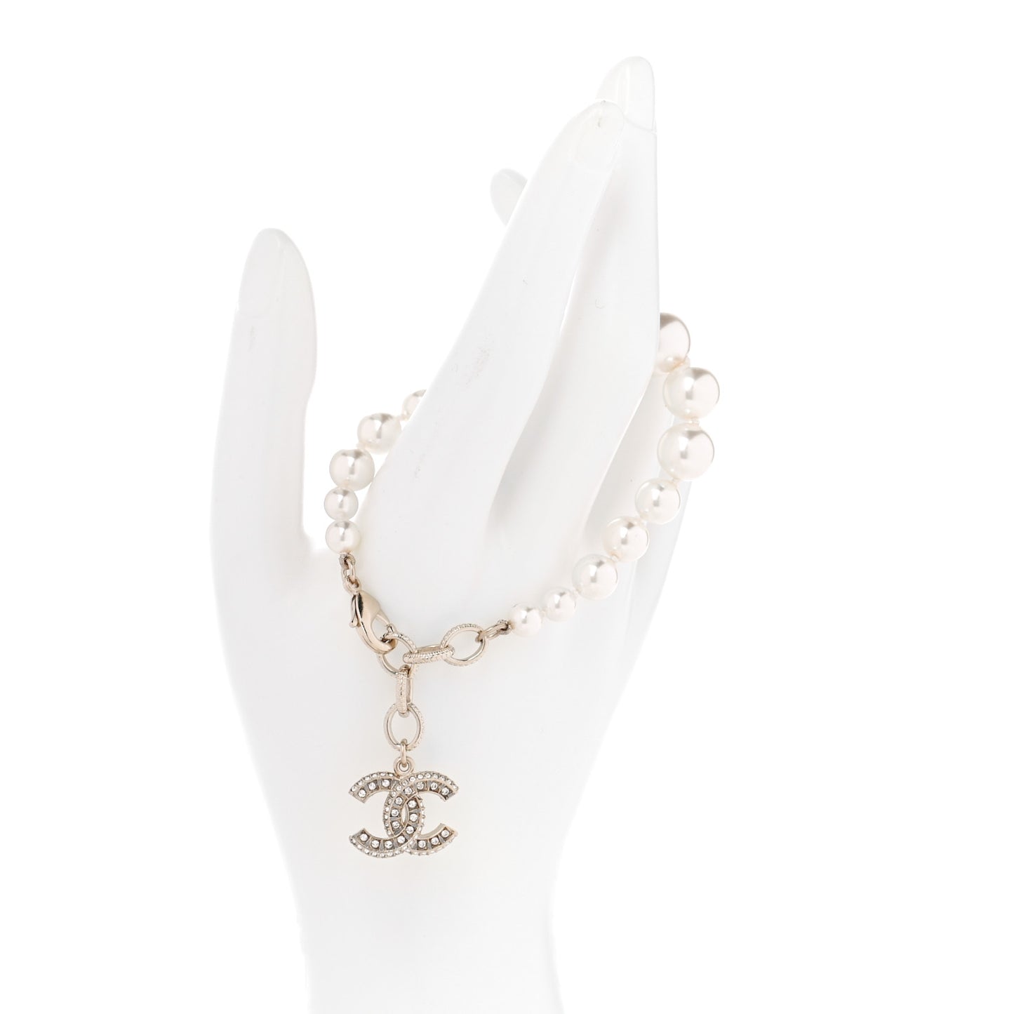 Graduated Pearl Crystal CC Bracelet Gold