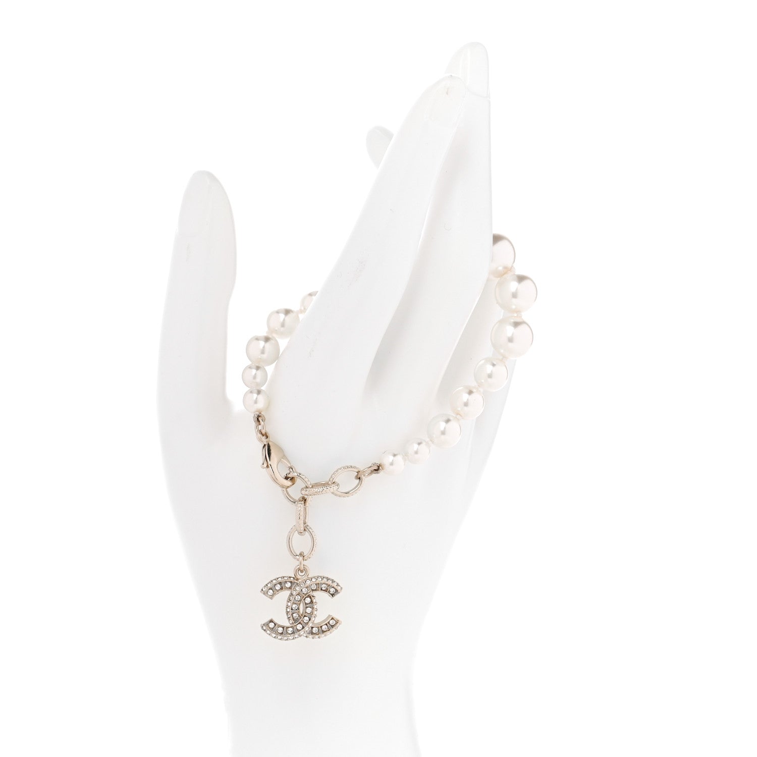 Chanel Graduated Pearl Crystal CC Bracelet Gold 7 of 7