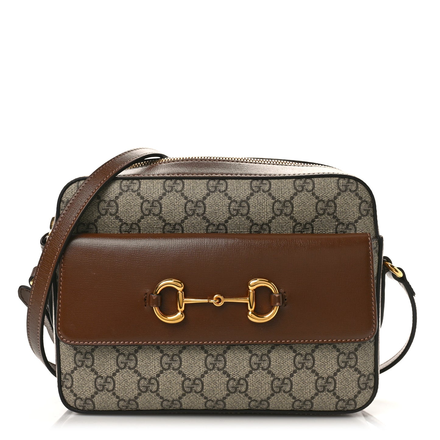 GG Supreme Monogram Small Horsebit 1955 Shoulder Bag Beige Brown Sugar