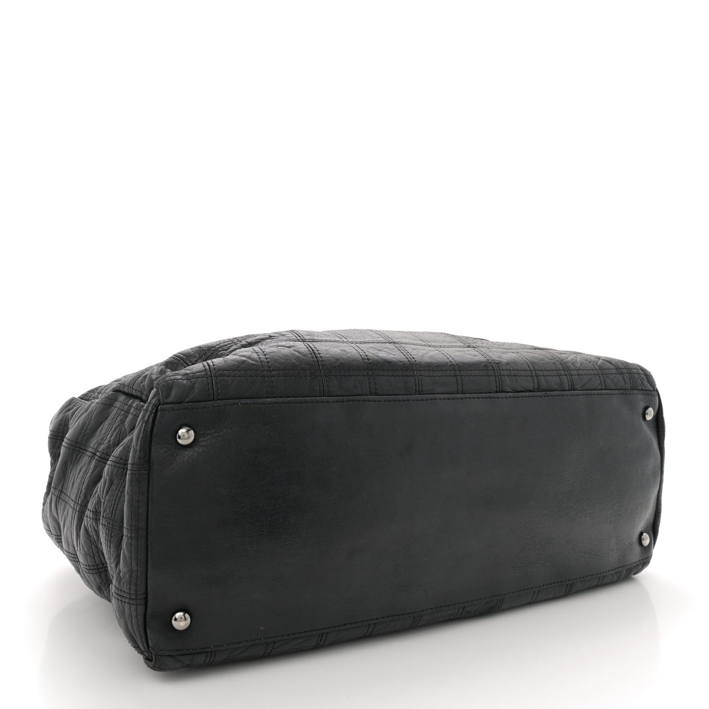 Lambskin Square Stitched Lax Large Tote Black