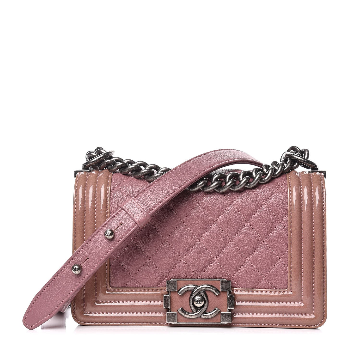 Goatskin Quilted Patent Small Duo Boy Flap Pink