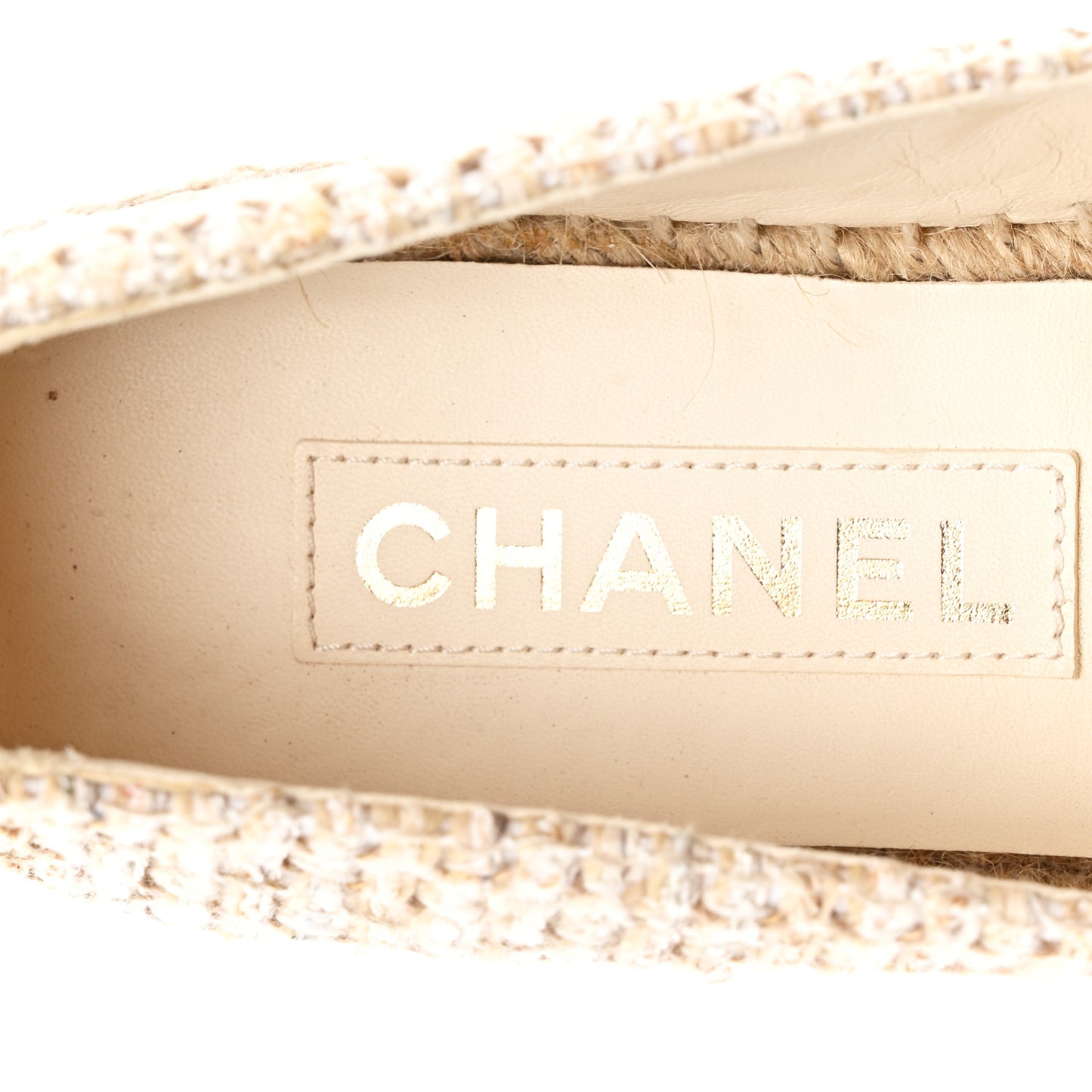 Tweed Lambskin CC Espadrilles 38 Beige