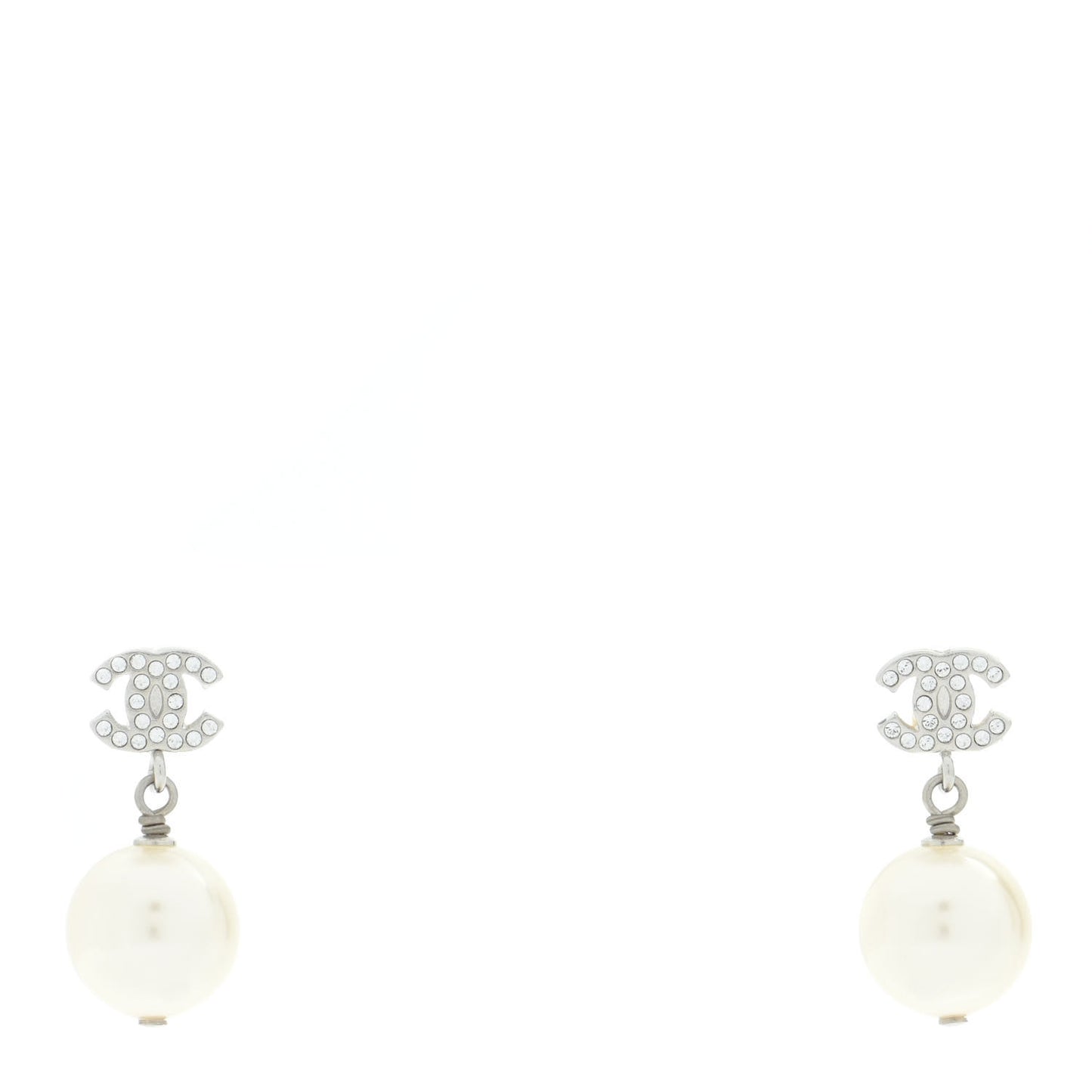 Crystal Pearl CC Drop Earrings Silver
