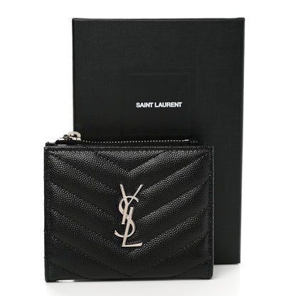 Saint Laurent Grain De Poudre Matelasse Chevron Monogram Zipped Card Case Black 9 of 9