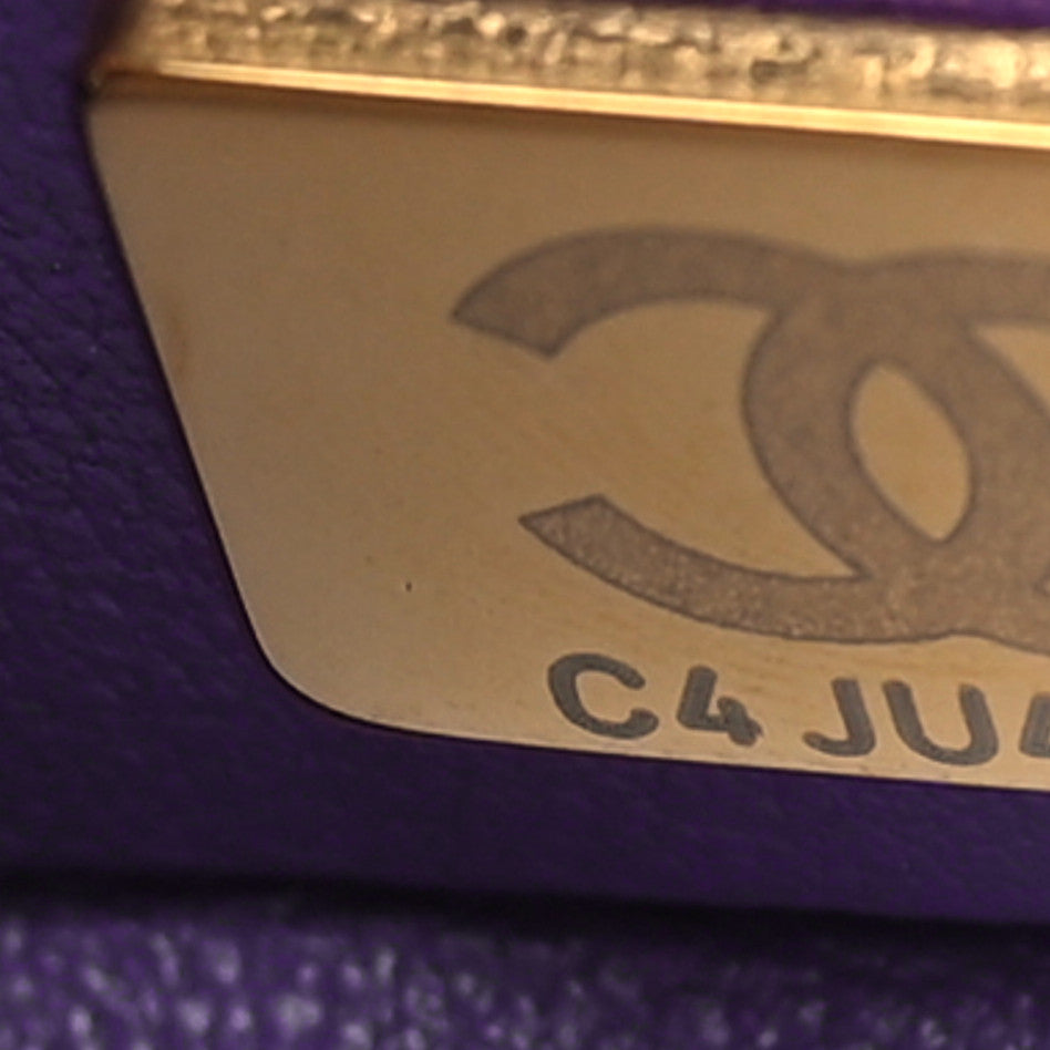 Lambskin Quilted Top Handle Small Vanity Case Purple