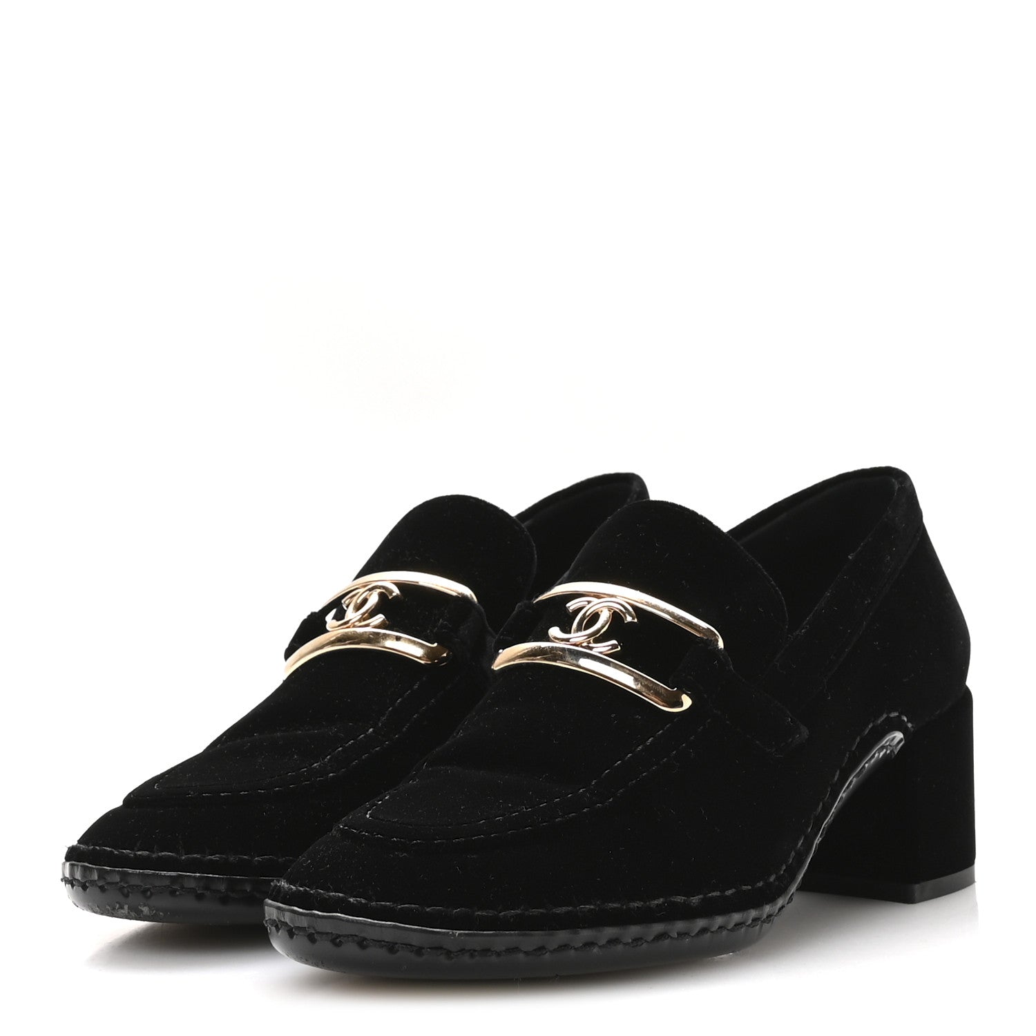Chanel Shiny Calfskin Logo Loafers 38 Black 4 of 9