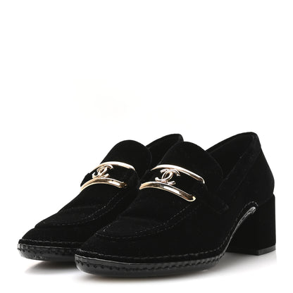 Chanel Shiny Calfskin Logo Loafers 38 Black 4 of 9