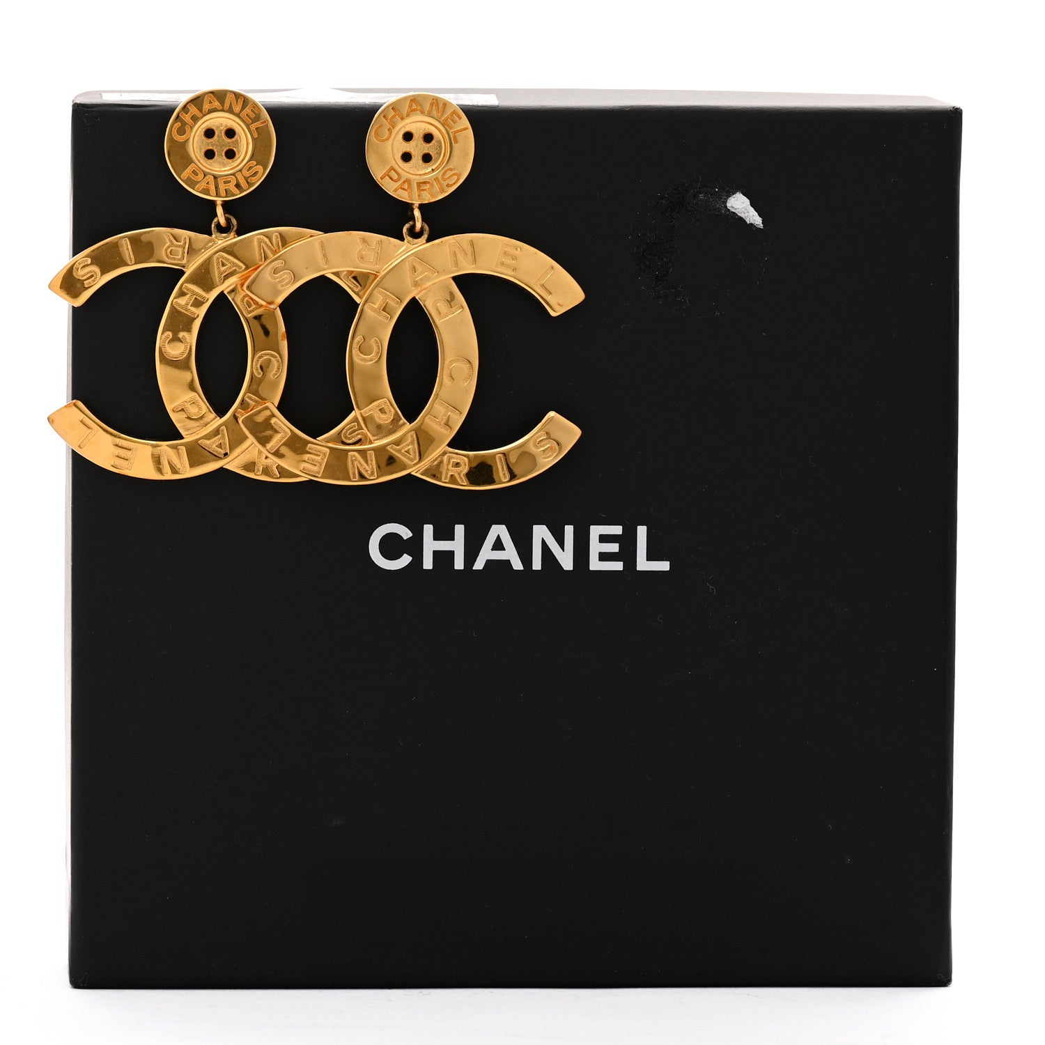 Chanel Metal Large Paris Button Earrings Gold 8 of 8