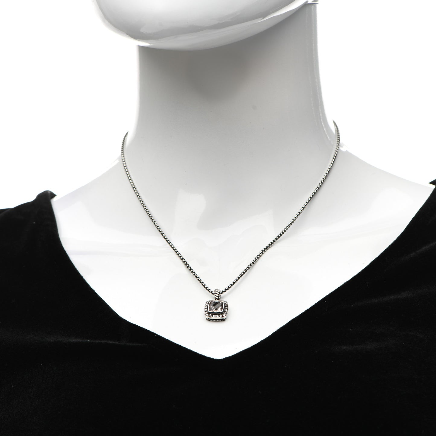 Sterling Silver Diamond Morganite 7mm Petite Albion Pendant Necklace