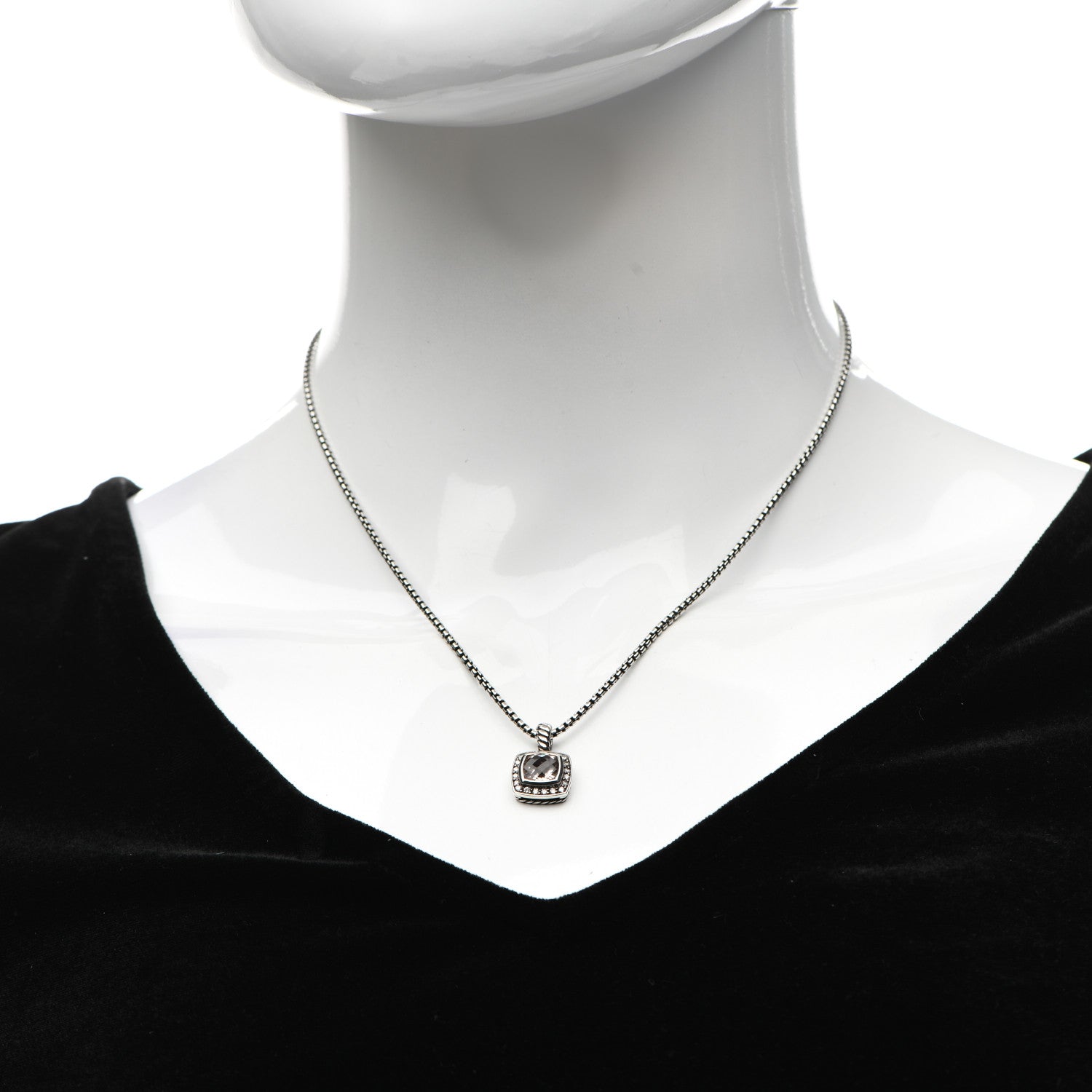 David Yurman Sterling Silver Diamond Morganite 7mm Petite Albion Pendant Necklace 2 of 5