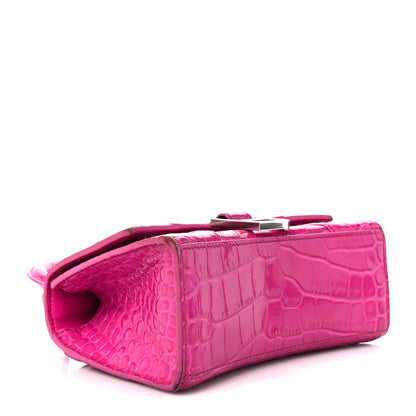 Balenciaga Shiny Calfskin Crocodile Embossed Hourglass Top Handle Bag XS Lipstick Pink 4 of 14
