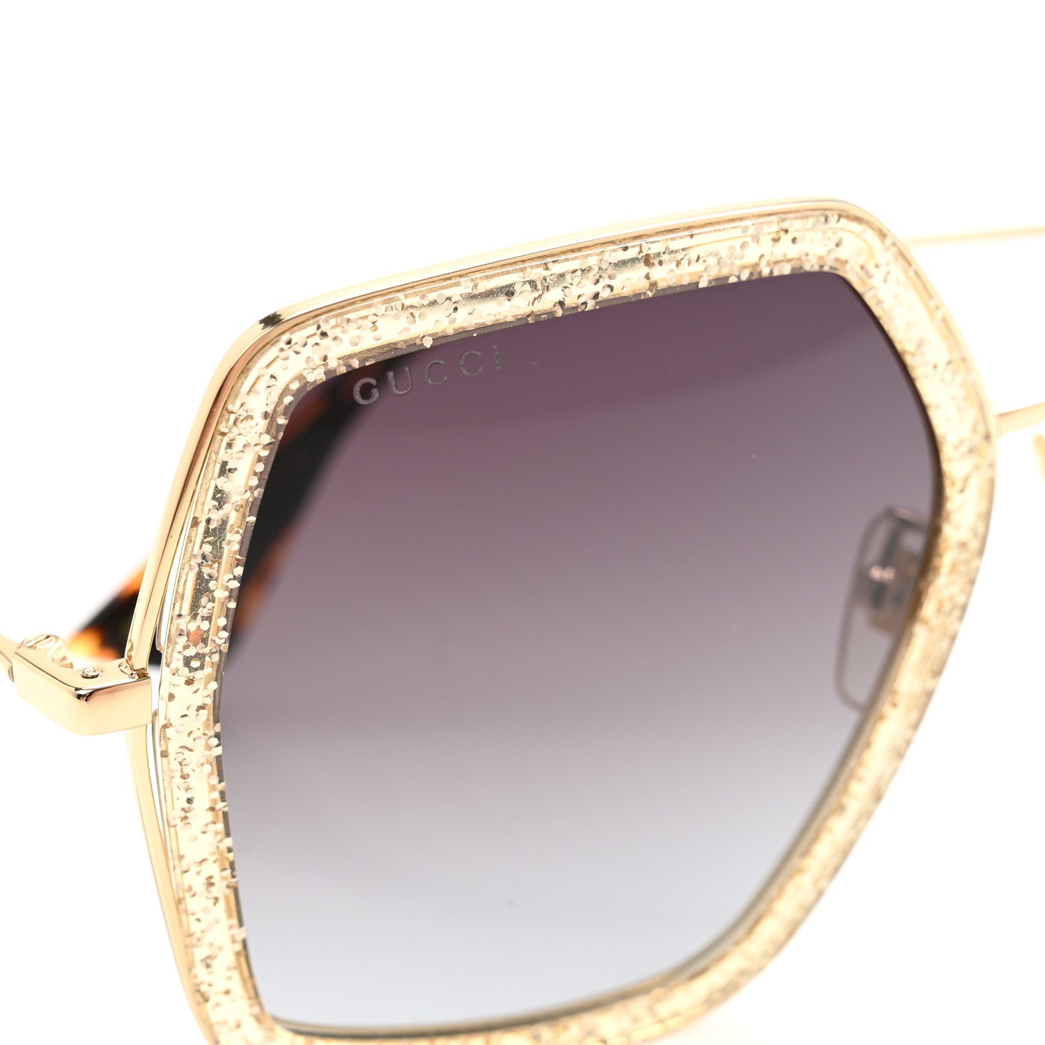 Gucci Glitter Acetate Oversize Square Frame Sunglasses GG0106S Gold 7 of 7