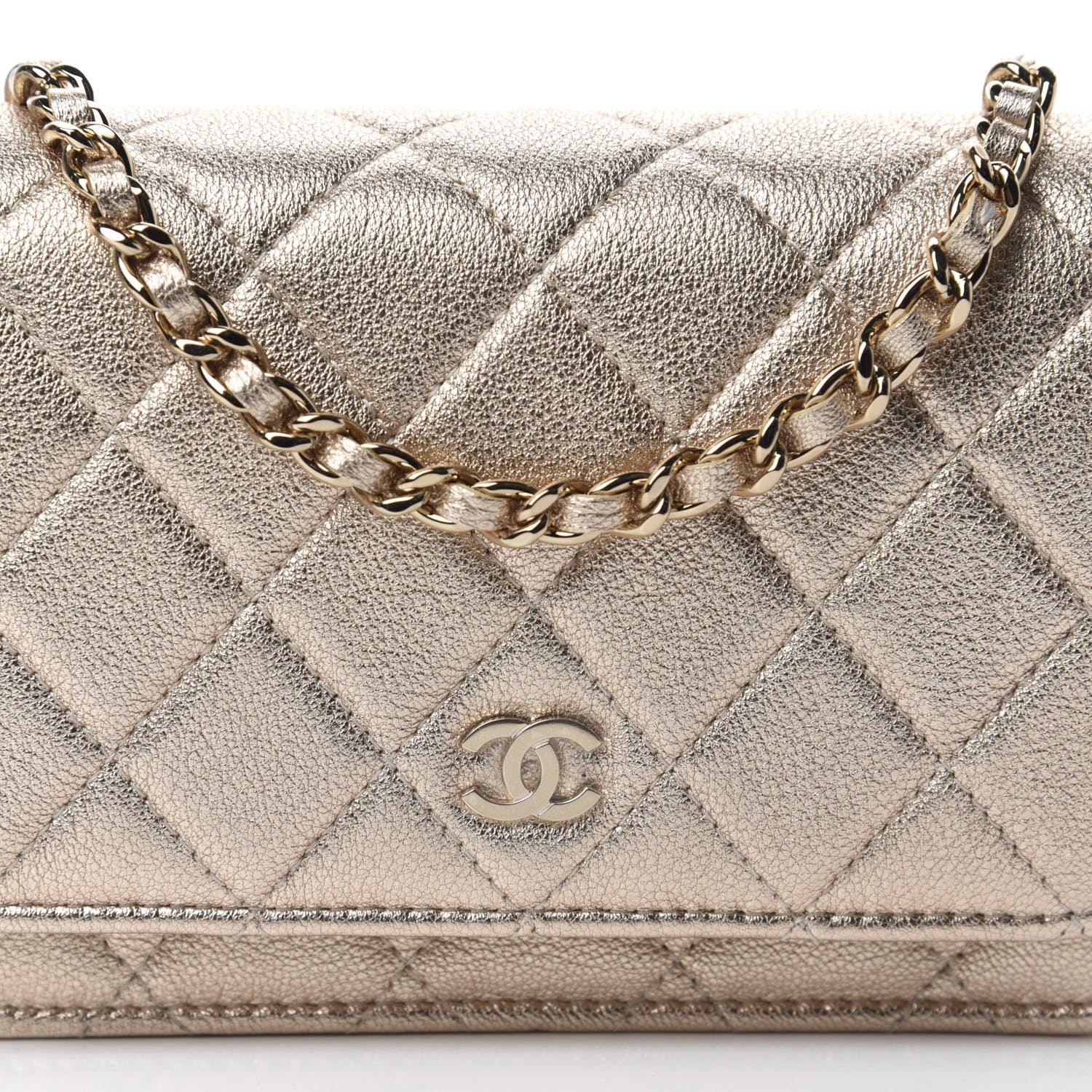 Chanel Metallic Lambskin Quilted Mini Wallet On Chain WOC Gold 10 of 11
