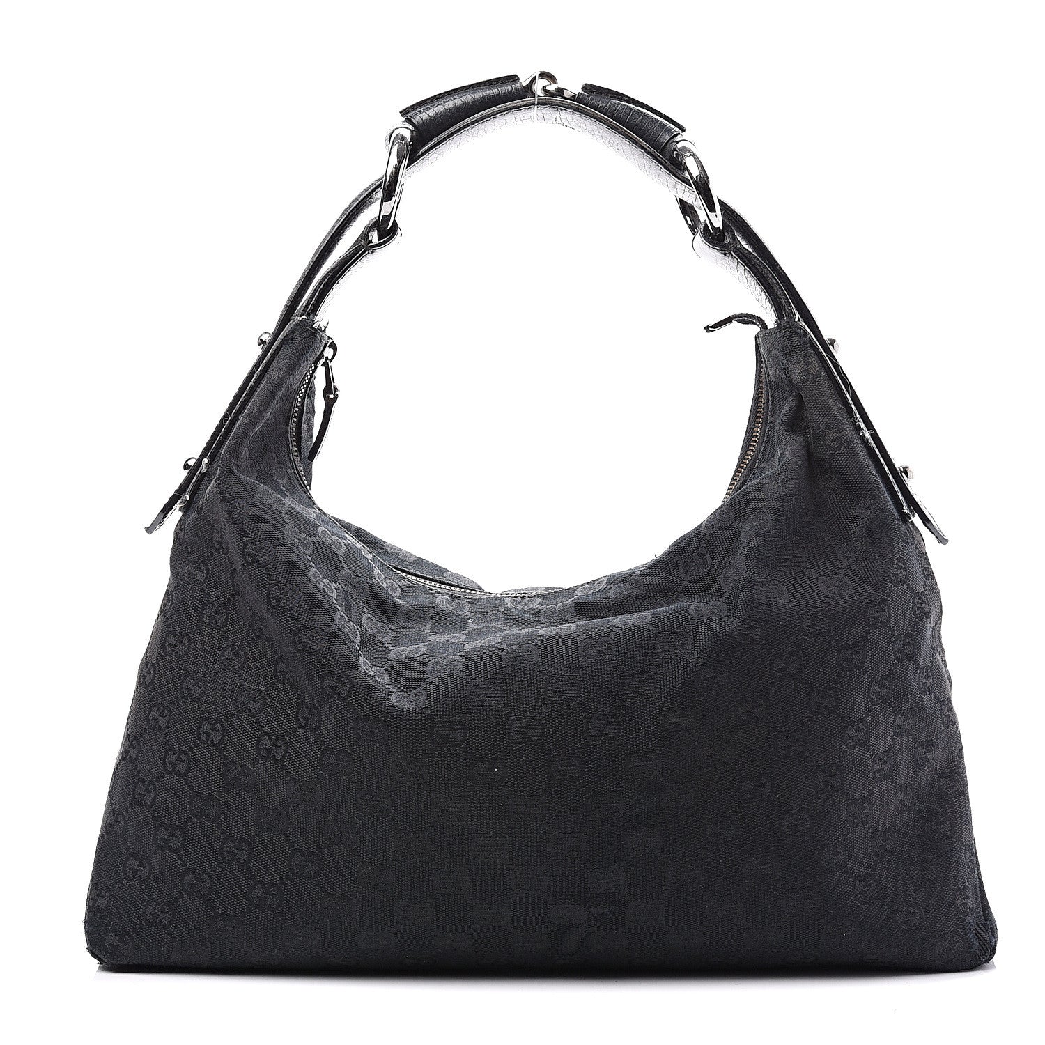 Gucci Monogram Medium Horsebit Chain Hobo Black 1 of 8