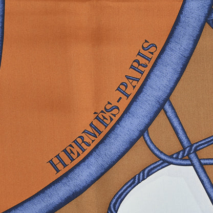 Hermes Silk Coup de Fouet Scarf 140 Caban, Brun, and Turquoise 2 of 3