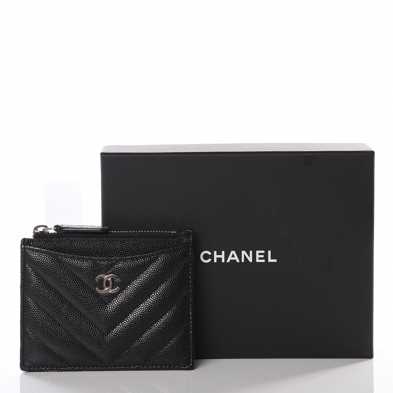 Chanel Caviar Chevron Quilted CC Zip Card Holder Black 10 of 10