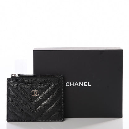Chanel Caviar Chevron Quilted CC Zip Card Holder Black 10 of 10