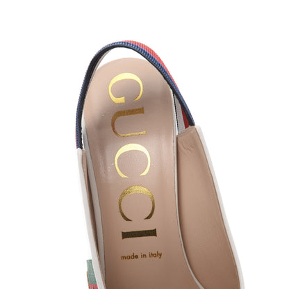 Gucci Malaga Kid Web Sylvie High Heel Slingback Pumps 40 White 6 of 9