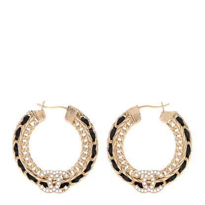 Chanel Crystal Lambskin CC Chain Hoop Earrings Gold Black 1 of 6