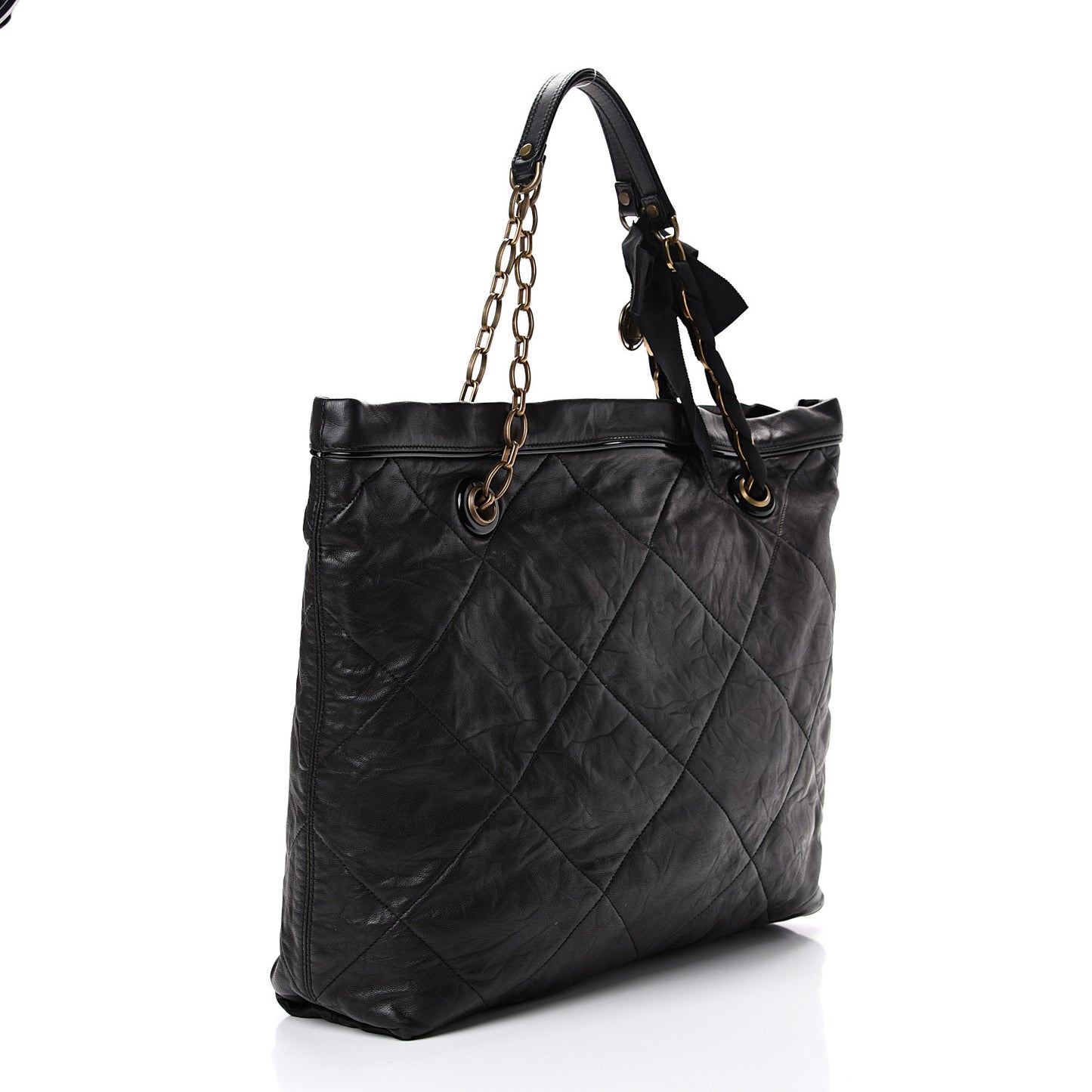 Lambskin Quilted Large Amelia Tote Black