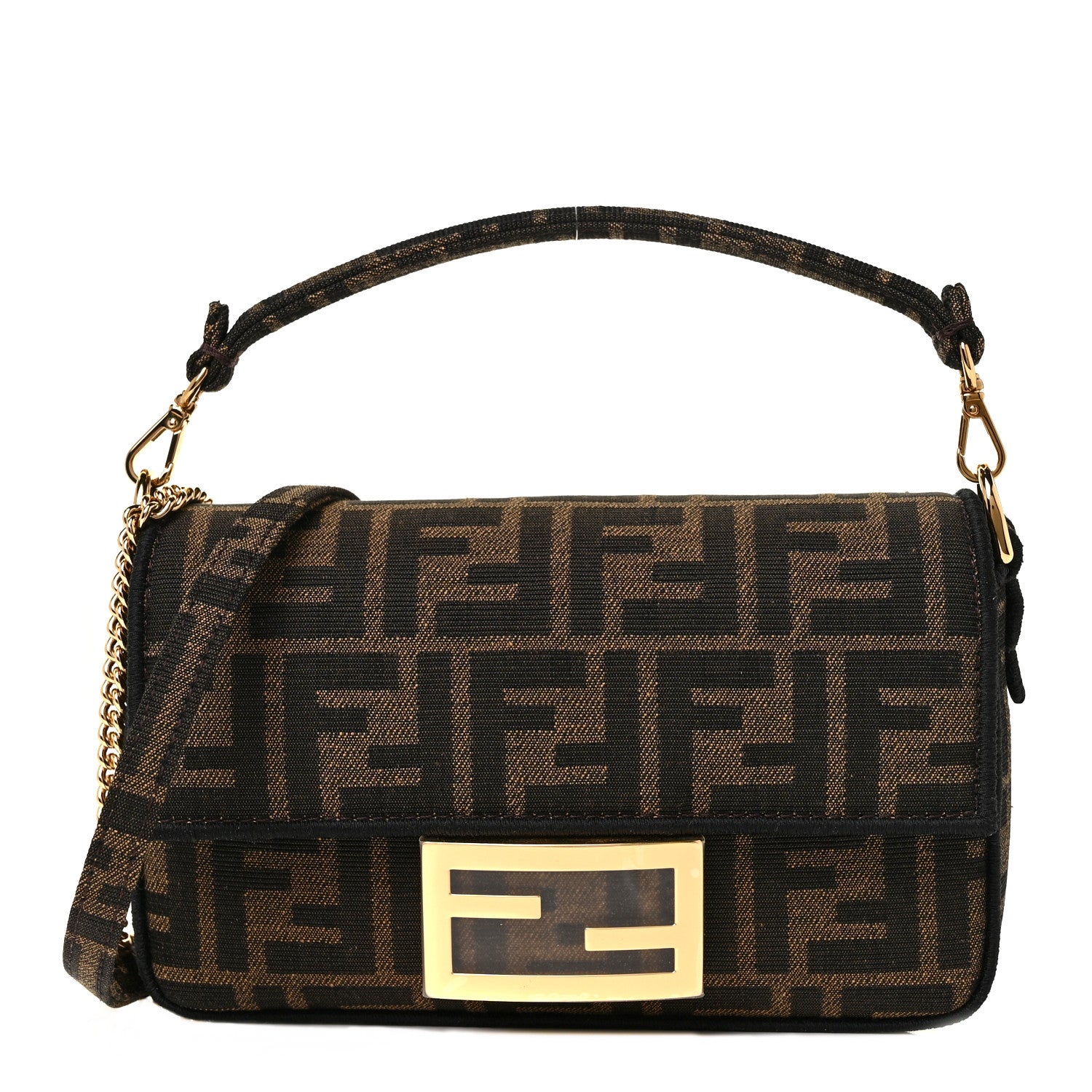 Fendi Fabric Jacquard FF 1974 Mini Baguette Tobacco Moro Black 1 of 8