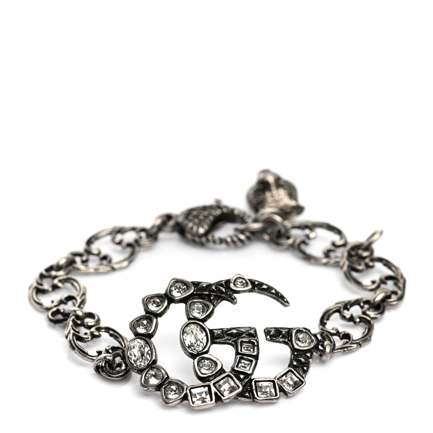 Oxidized Palladium Crystal Double G Bracelet Silver