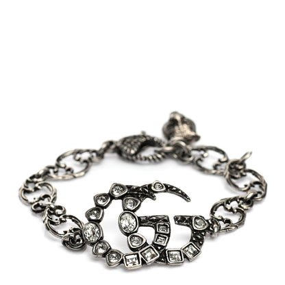 Gucci Oxidized Palladium Crystal Double G Bracelet Silver 1 of 5