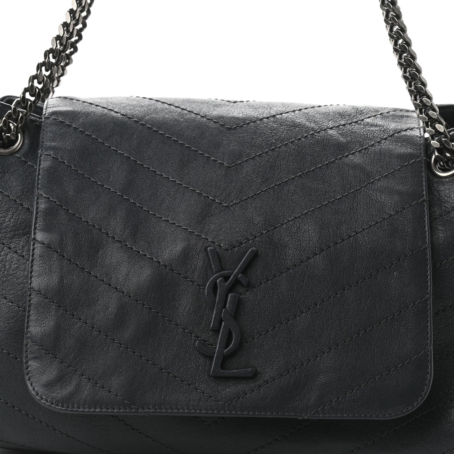 Vintage Lambskin Chevron Monogram Medium Nolita Dark Smog