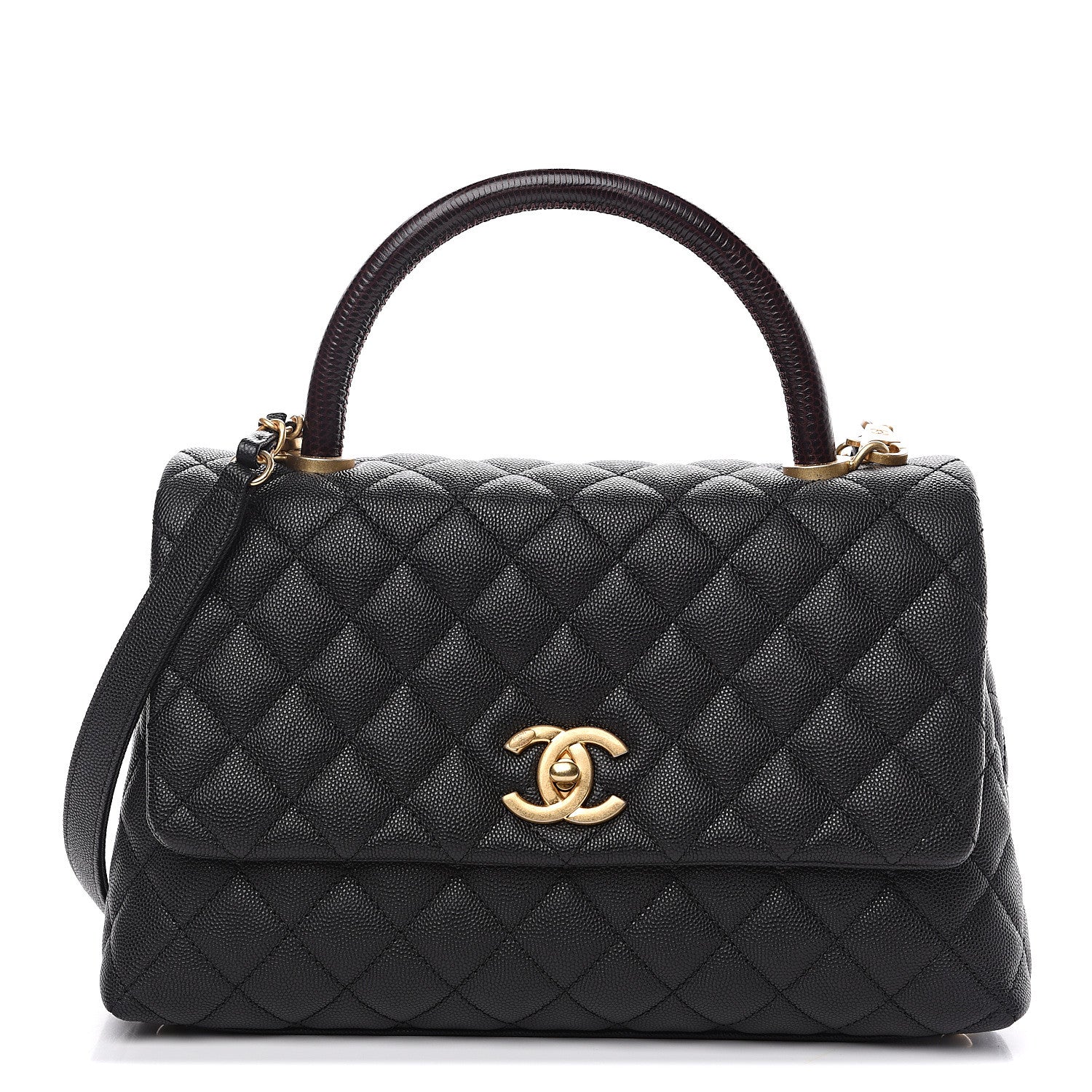 Chanel Caviar Lizard Embossed Quilted Small Coco Handle Flap Black 1 of 10