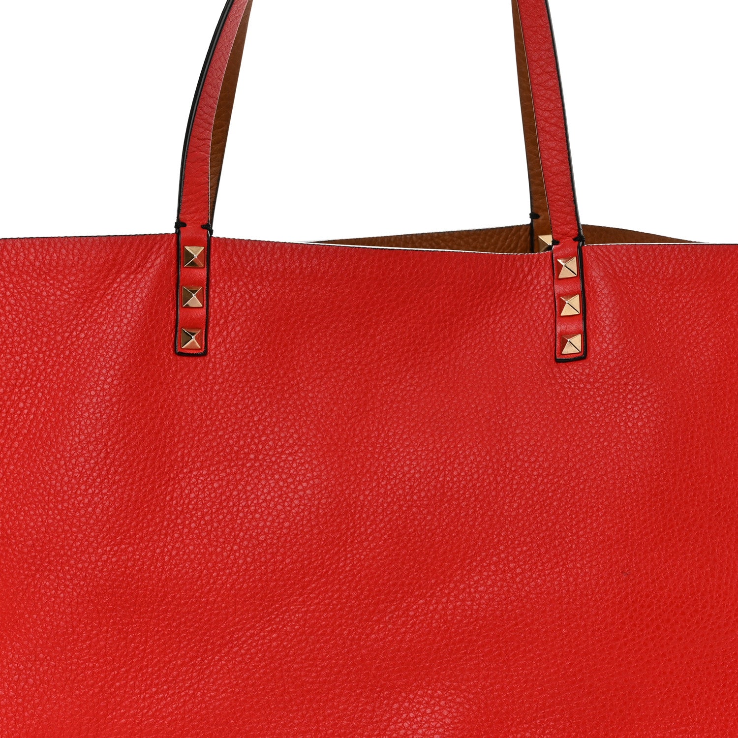 Valentino Garavani Grained Calfskin Medium Rockstud Reversible Tote Tan Red 11 of 19