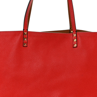 Valentino Garavani Grained Calfskin Medium Rockstud Reversible Tote Tan Red 11 of 19