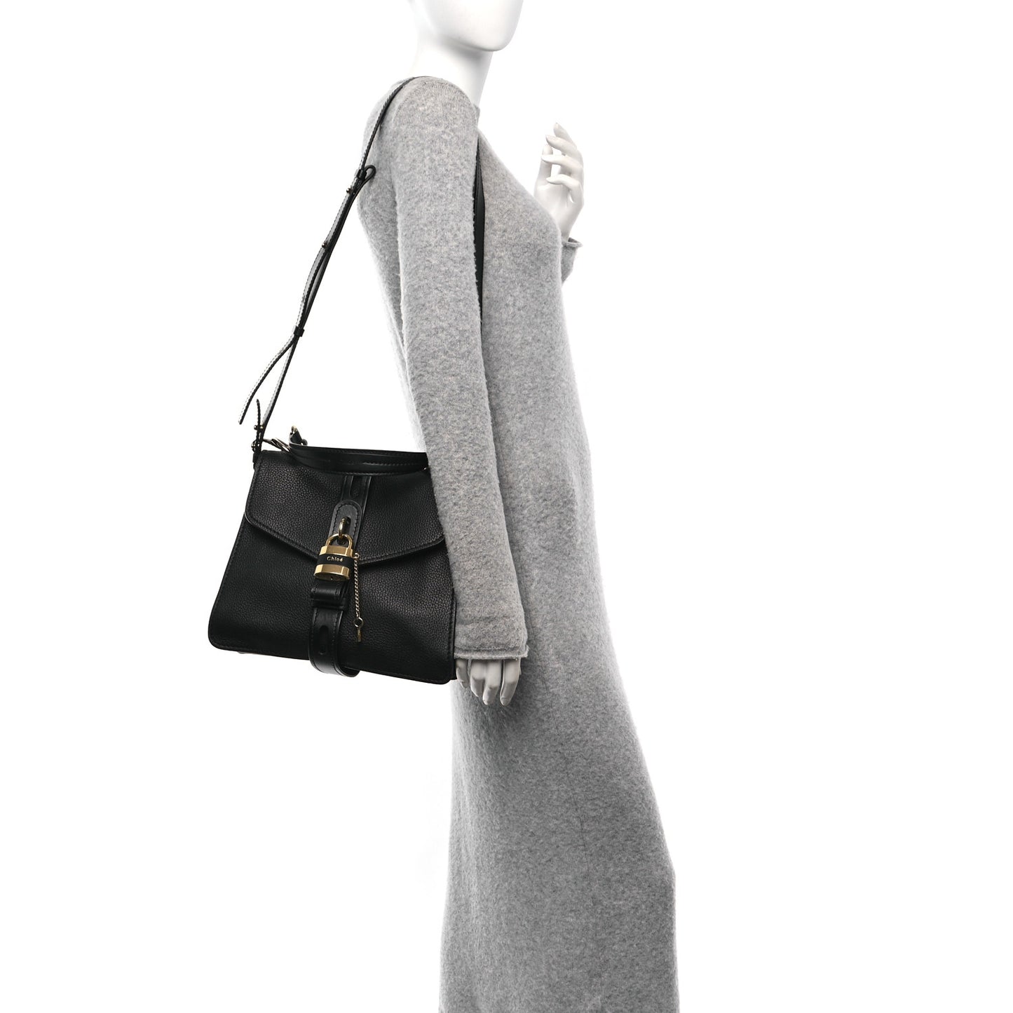 Grained Calfskin Medium Aby Day Shoulder Bag Black