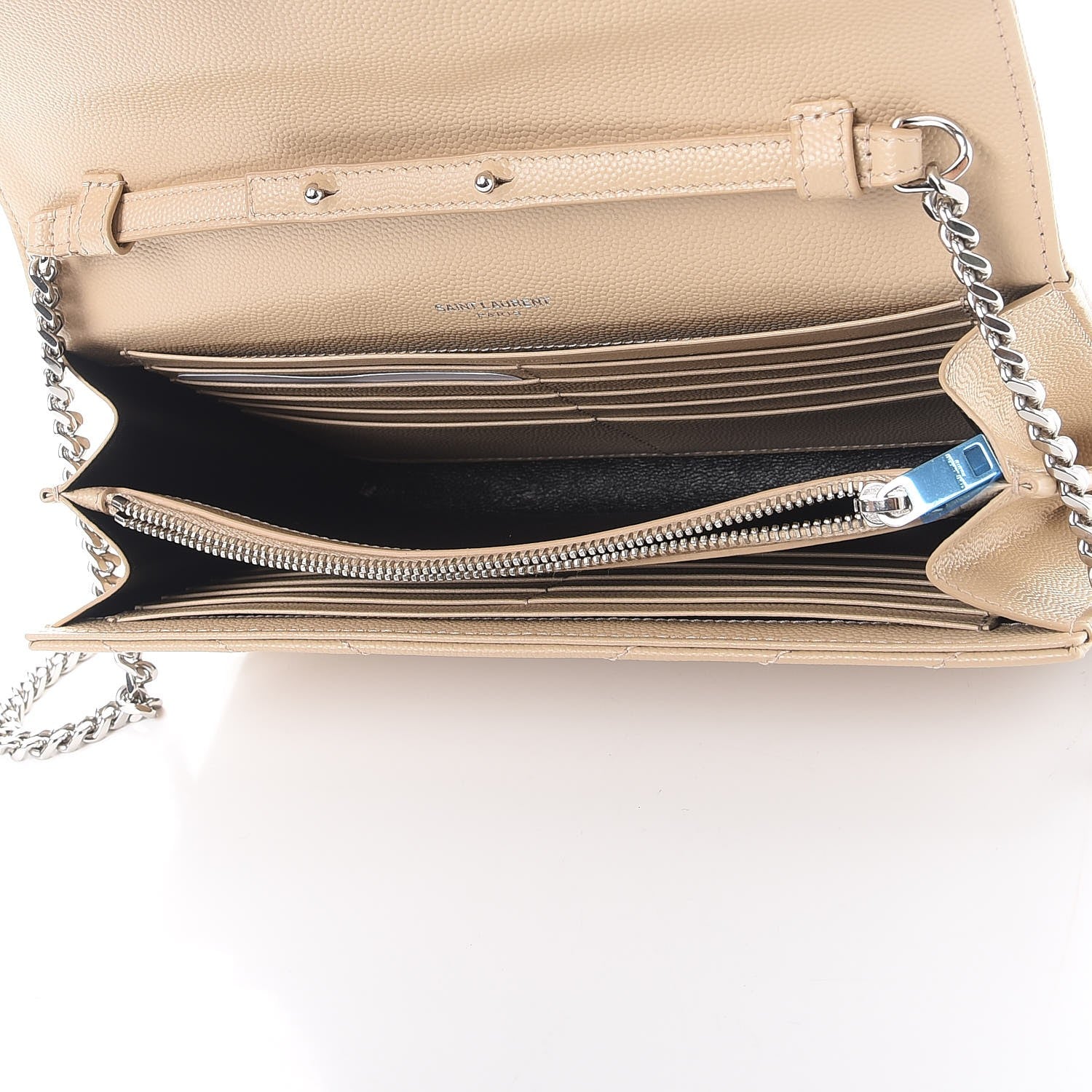 Saint Laurent Grain De Poudre Matelasse Chevron Monogram Chain Wallet Nude Powder 5 of 9