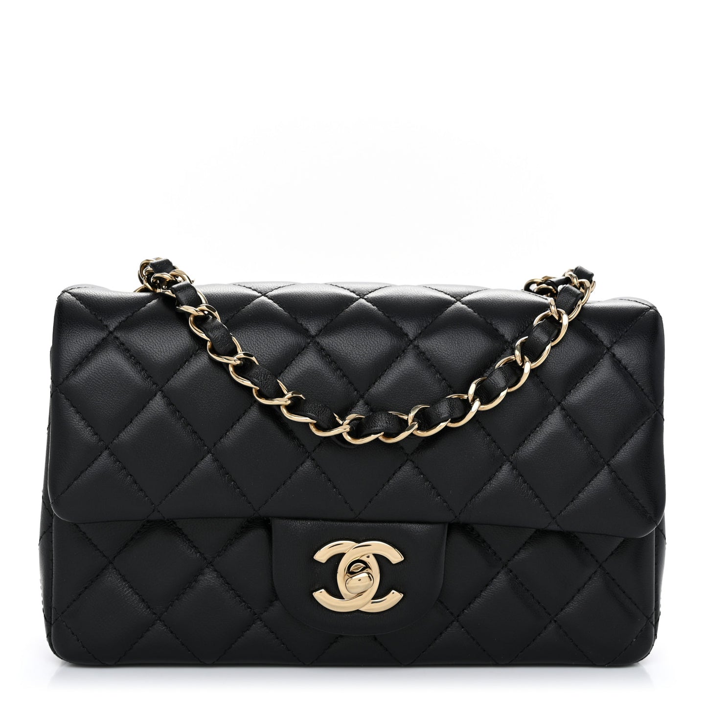 Lambskin Quilted Mini Rectangular Flap Black