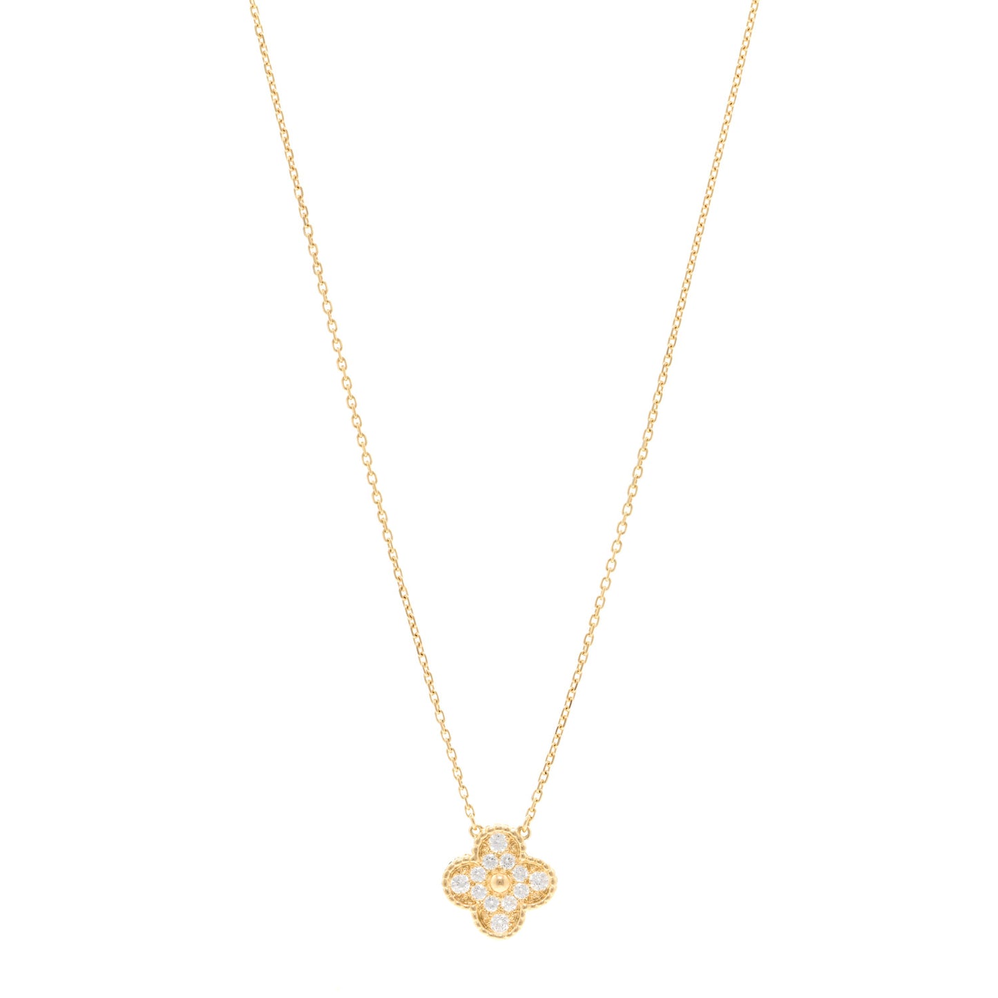 18K Yellow Gold Diamond Vintage Alhambra Pendant Necklace