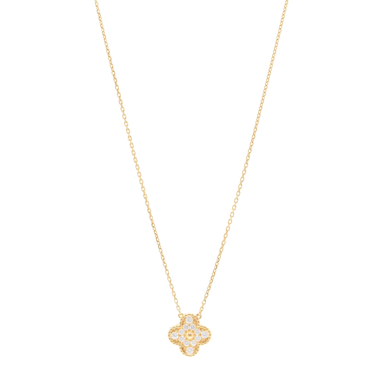 Van Cleef & Arpels 18K Yellow Gold Diamond Vintage Alhambra Pendant Necklace 1 of 4