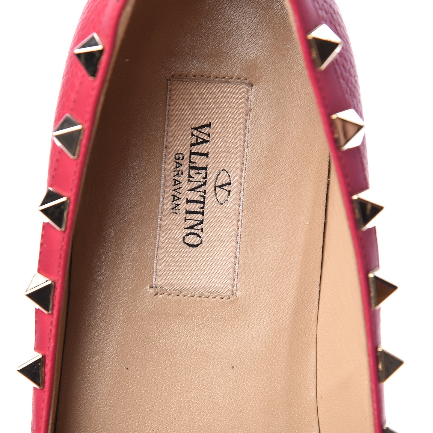 Pebbled Calfskin Rockstud Ballerina Flats 38 Deep Fuxia