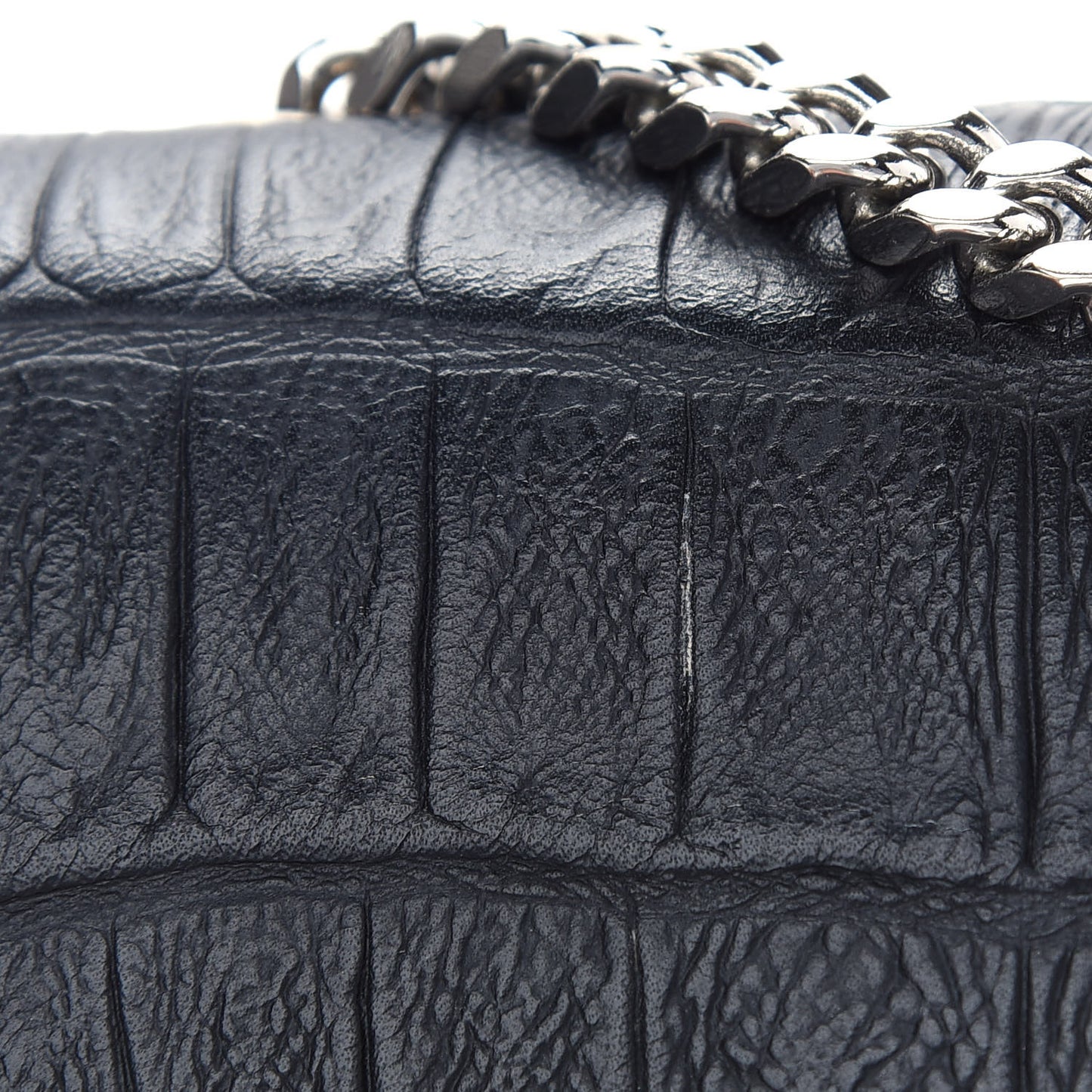 Calfskin Crocodile Embossed Small Classic Monogram Kate Tassel Satchel Black