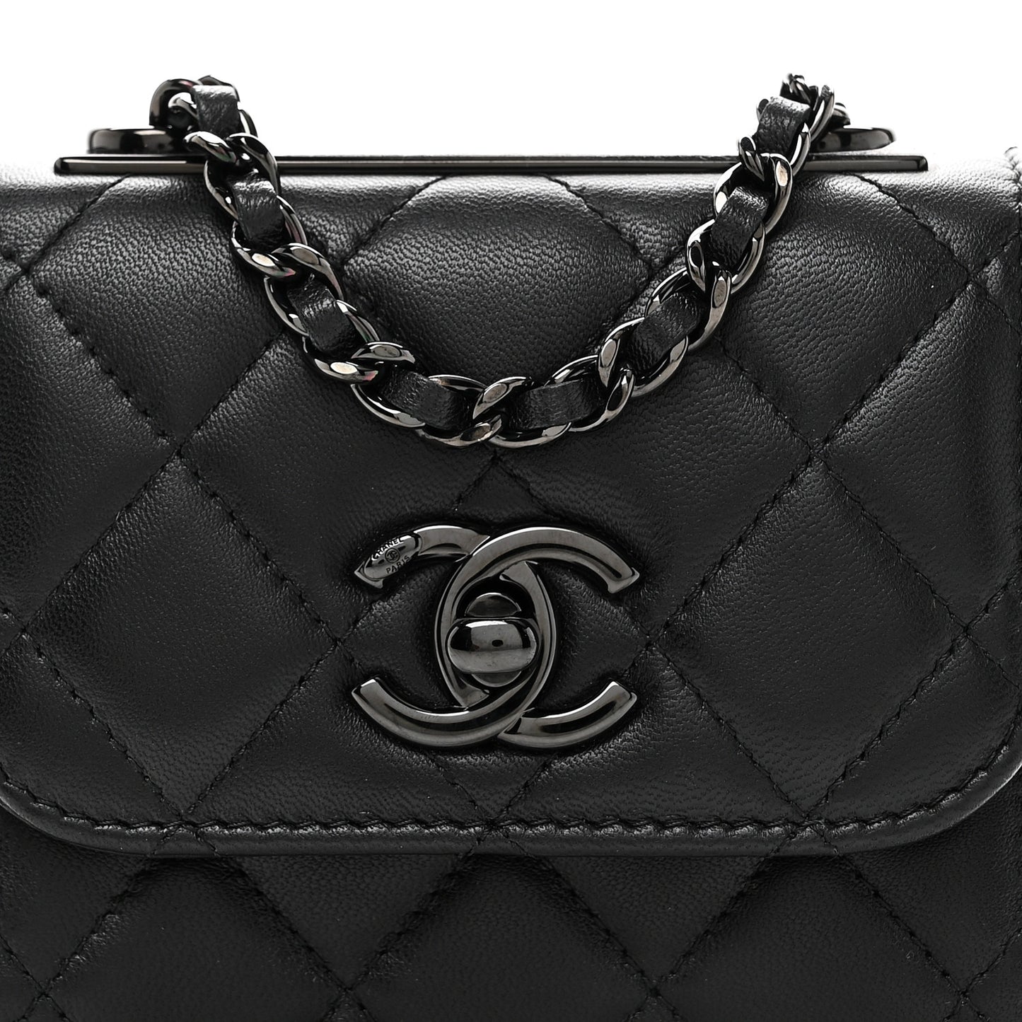 Lambskin Quilted Mini Trendy CC Clutch With Chain So Black