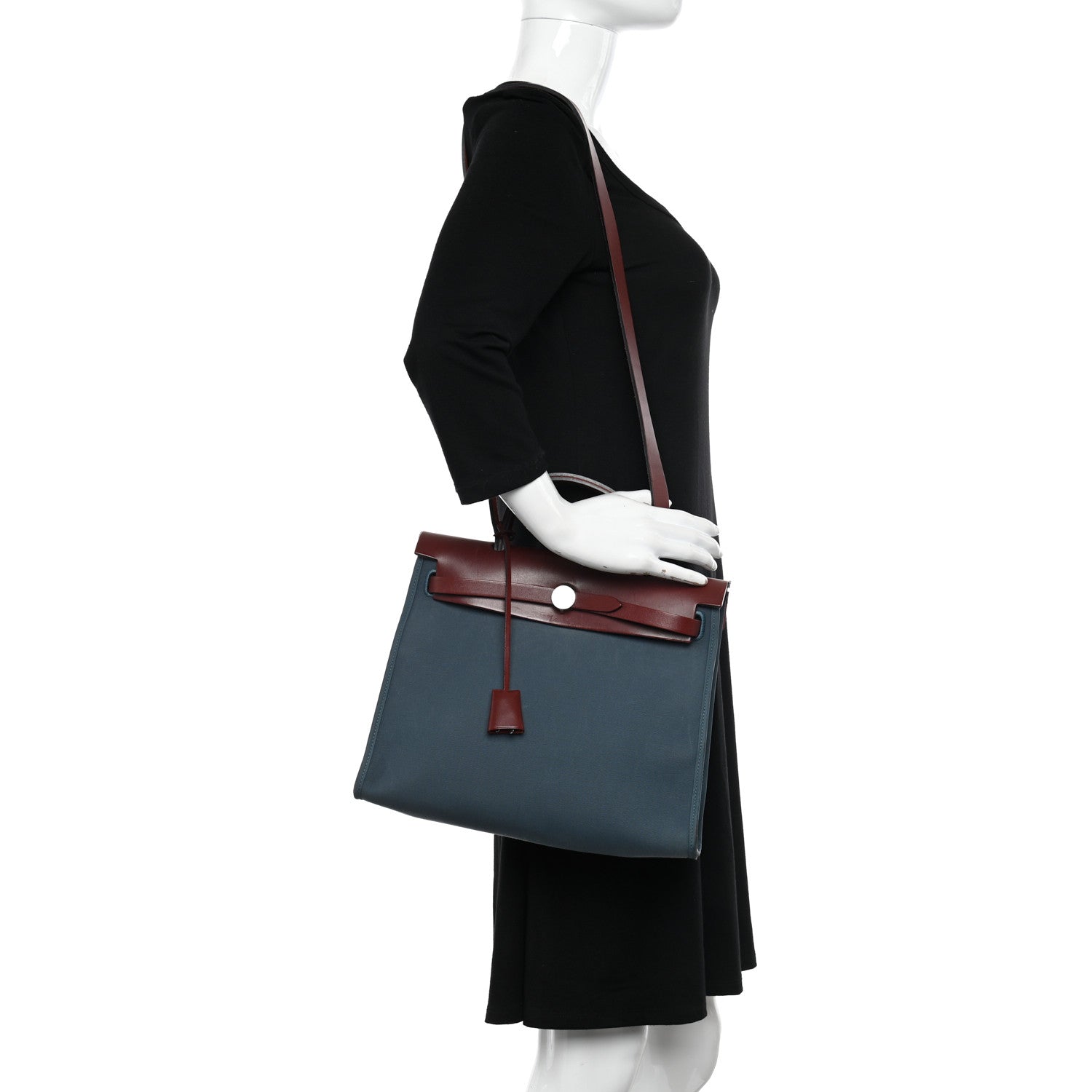 Hermes Vache Hunter Toile Militaire Herbag Zip 31 PM Bleu Agate Rouge H 2 of 15