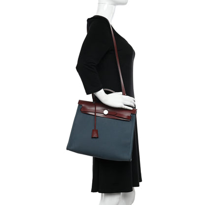Hermes Vache Hunter Toile Militaire Herbag Zip 31 PM Bleu Agate Rouge H 2 of 15